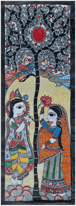 Radha-Krishna scene in Madhubani by Vibhuti Nath for Sale