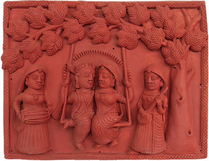 Buy Radha-Krishna seated on a swing: Terracotta by Dinesh Molela