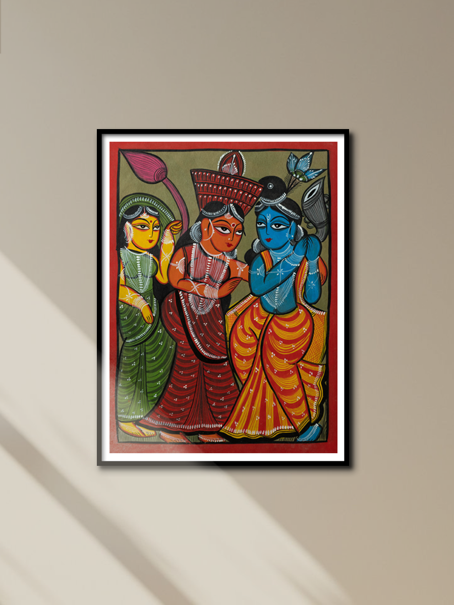 Radha-Krishna with Gopi: Bengal Pattachitra by Manoranjan Chitrakar