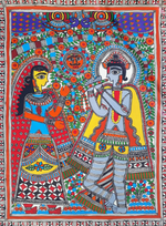 Shop Radha Krishna's Eternal Love in Madhubani 