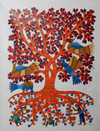 Radiant tree with birds and humans: Gond by Kailash Pradhan