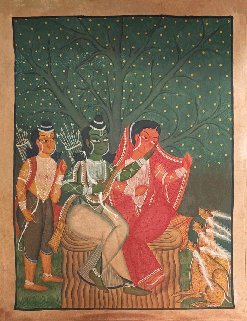 Shop Ram, Sita, and Lakshman in the forest: Kalighat by Uttam Chitrakar