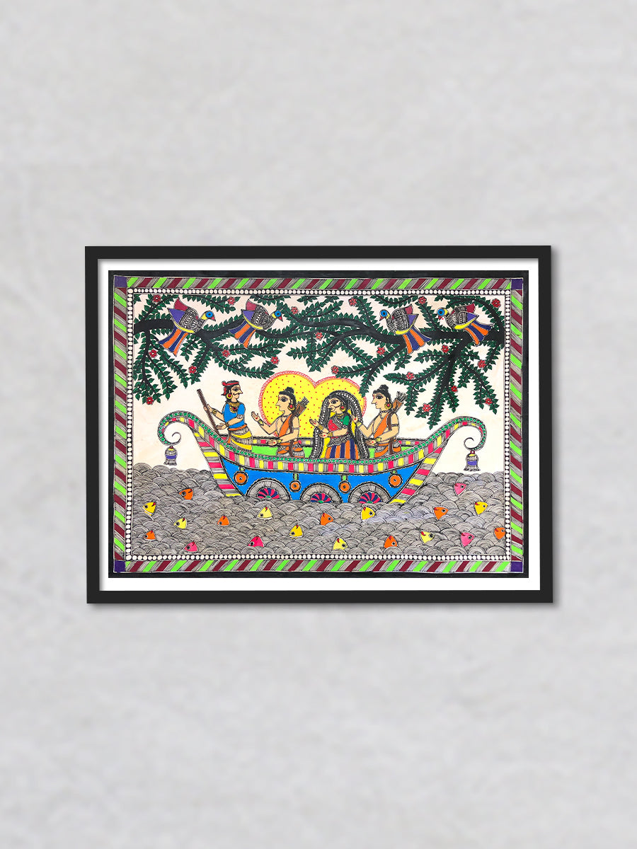 Ram, Sita and Lakshman's journey to the forest, Madhubani by Ambika devi