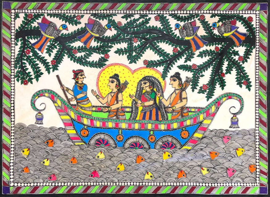 Buy Ram, Sita and Lakshman's journey to the forest, Madhubani by Ambika devi