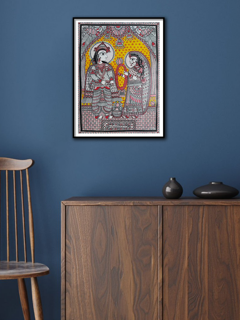 Ram and Sita's Unconditional Love: Madhubani Painting by Priti Karn