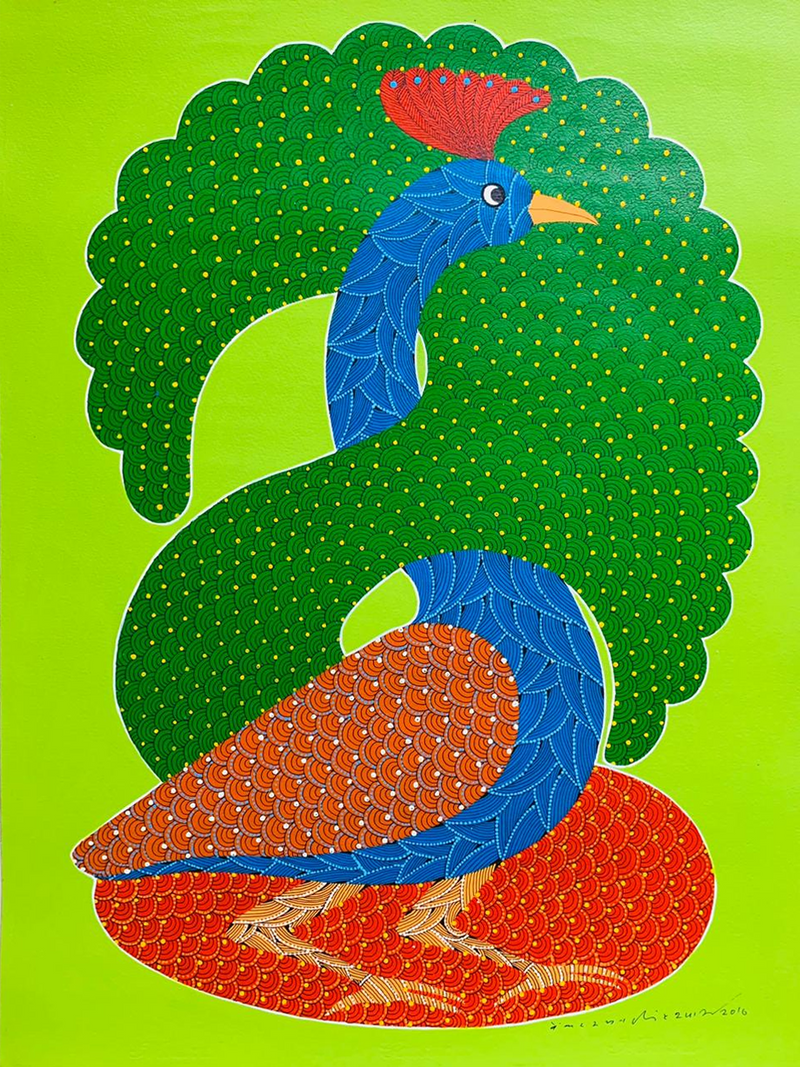 Buy Regal Allure of the Peacock: Gond Painting by Venkat Shyam