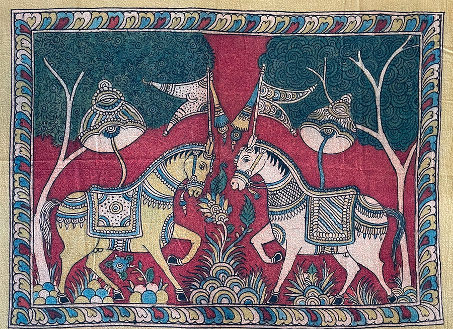 Buy A Majestic Kalamkari Portrait of Royal Horses 