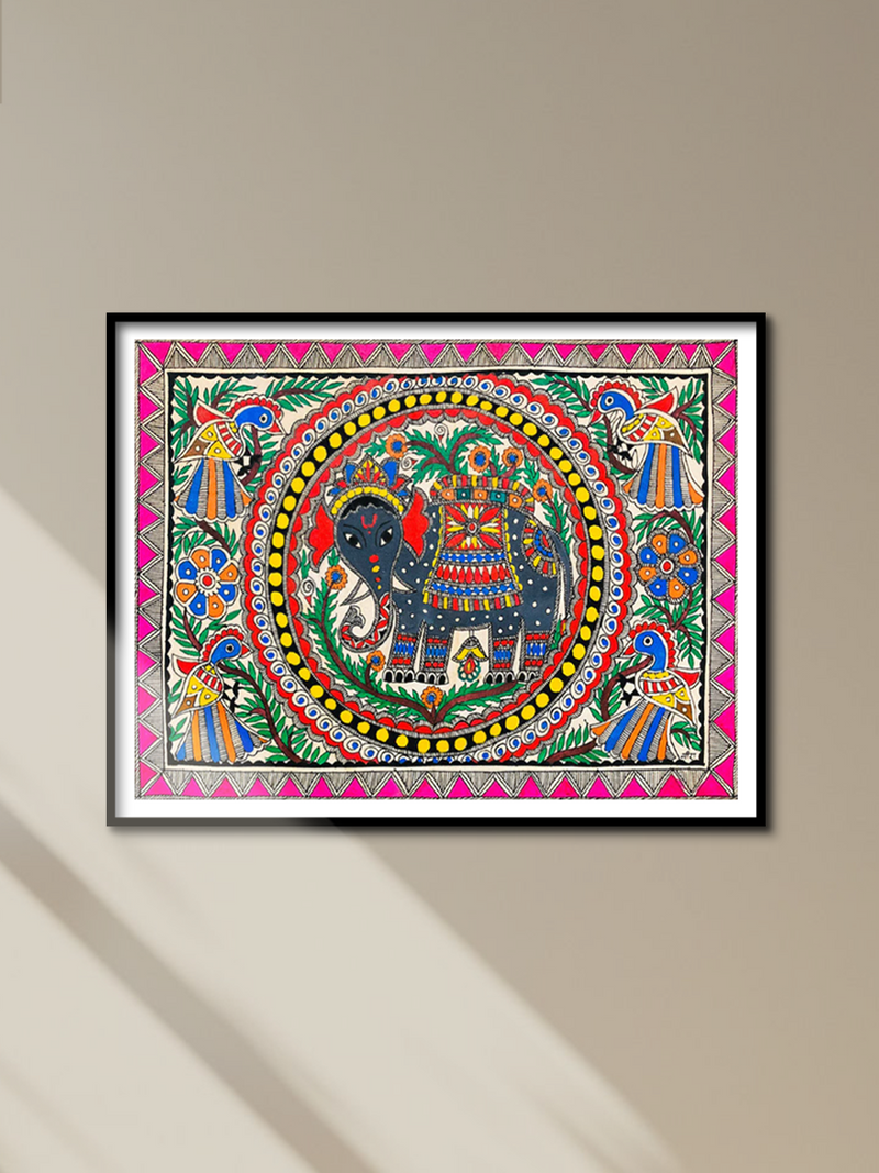 Regal Grace of Gajaraj, Madhubani Painting by Ambika Devi