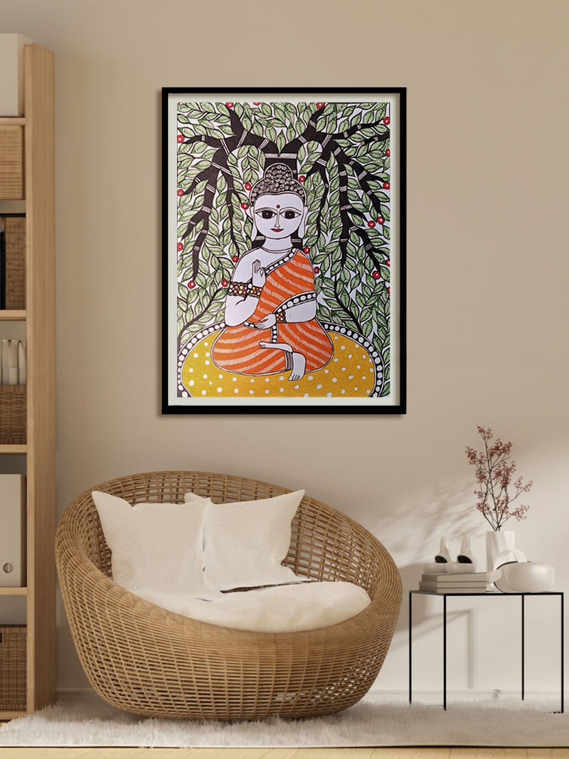 Representation of Lord Buddha: Madhubani by Vibhuti Nath for Sale