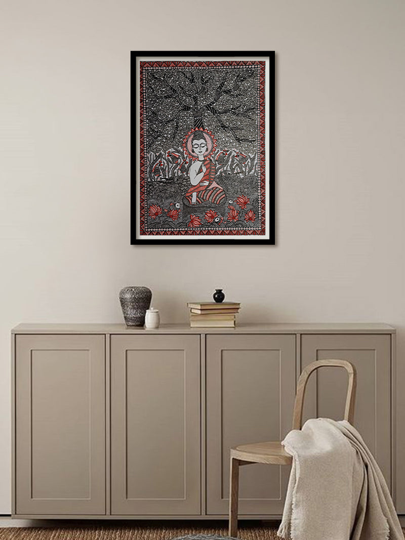 Representation of Lord Buddha in Madhubani by Vibhuti Nath for Sale