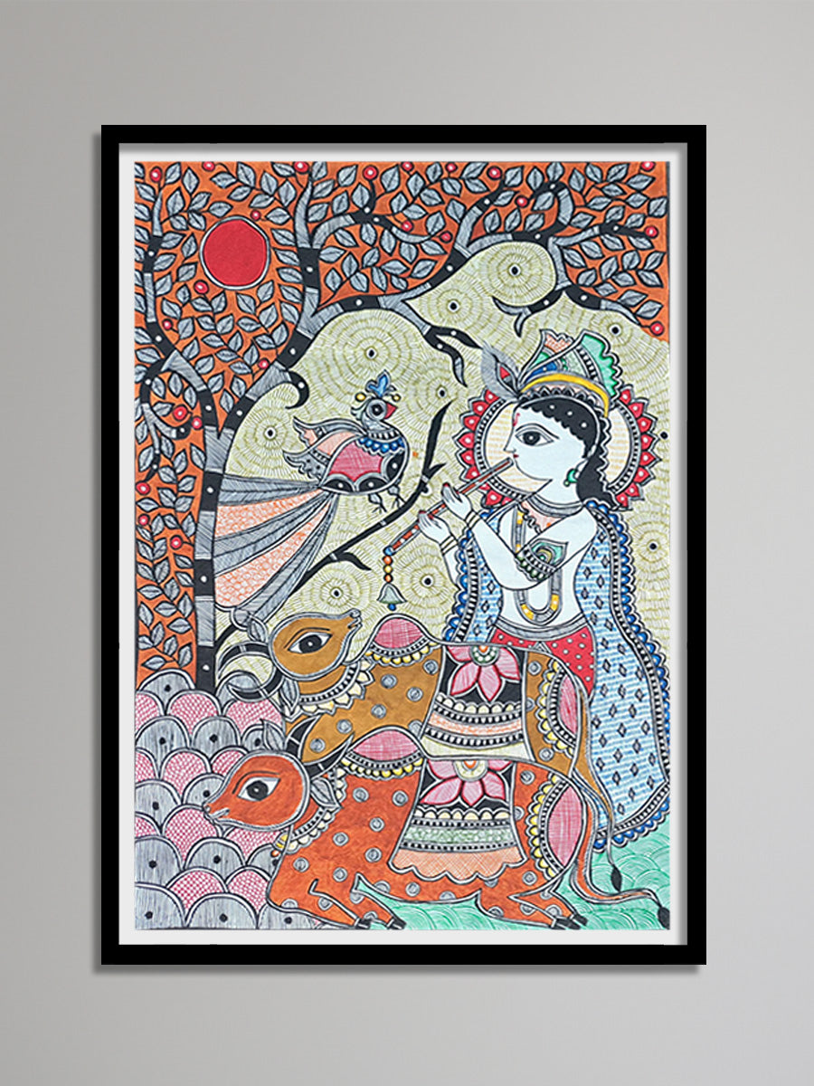 Representation of Lord Krishna with his flute: Madhubani by Vibhuti Nath