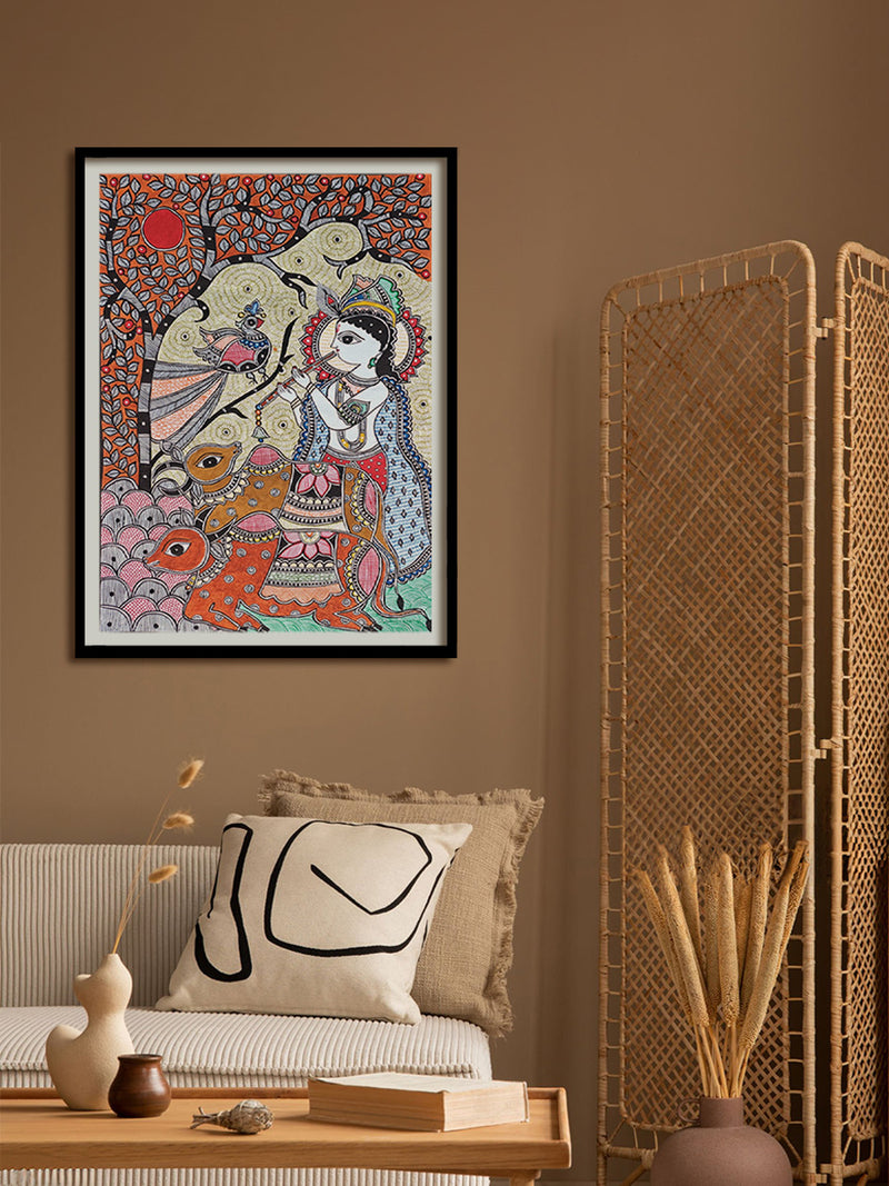 Order Online Representation of Lord Krishna with his flute: Madhubani by Vibhuti Nath at memeraki.com