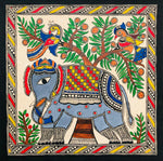 Buy Royal Encounter Majestic Elephant and Enchanting Tree in Madhubani Painting by Ambika Devi