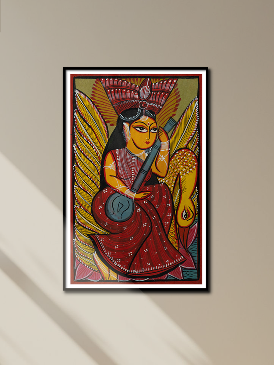 Buy Saraswati seated on a swan in Bengal Pattachitra