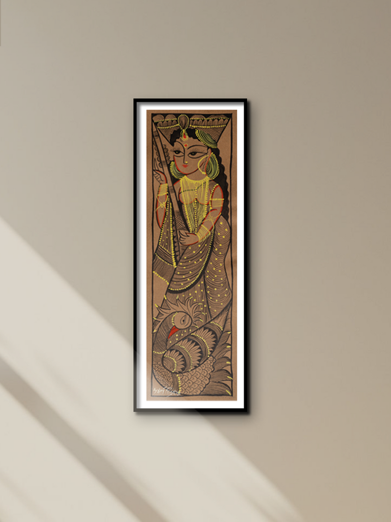 Saraswati with her Swan in Bengal Pattachitra by Swarna Chitrakar for sale