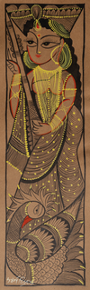 Buy Saraswati with her Swan in Bengal Pattachitra by Swarna Chitrakar