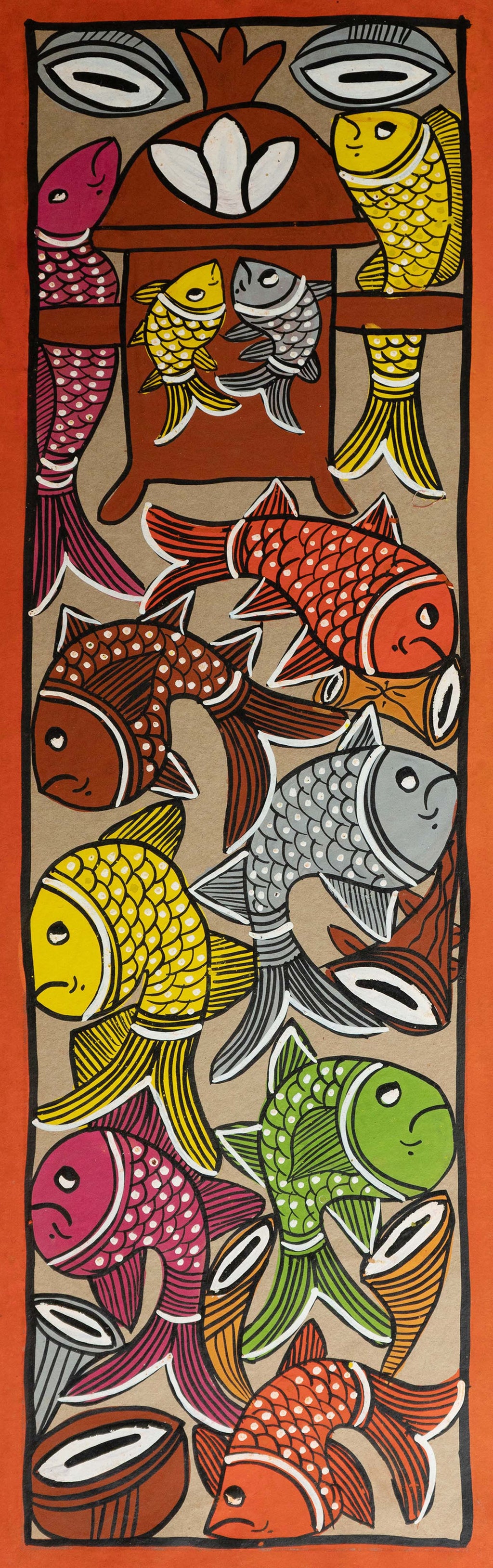 Scene of fish marriage: Santhal Tribal Pattachitra by Manoranjan Chitrakar