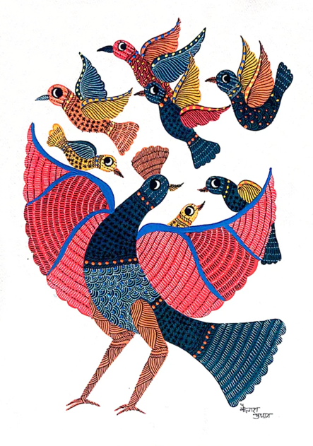 Buy Serenading Nature's Kaleidoscope Gond Painting by Kailash Pradhan