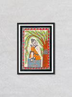 Serenity Under the Bodhi Tree, Madhubani Painting by Ambika Devi