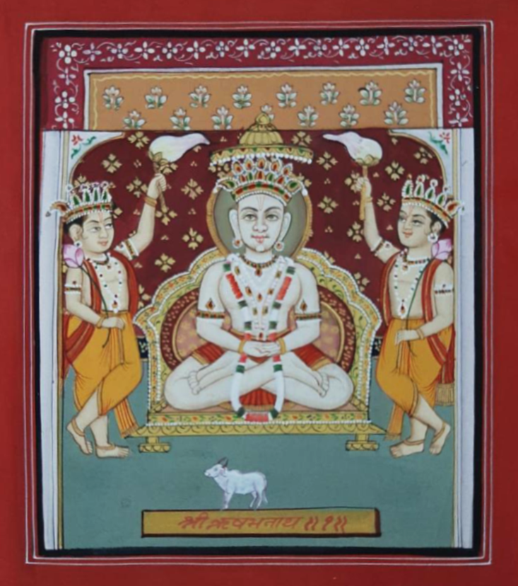 Buy Shree Rishabhnath with cow in Pichwai by Shehzaad Ali Sherani