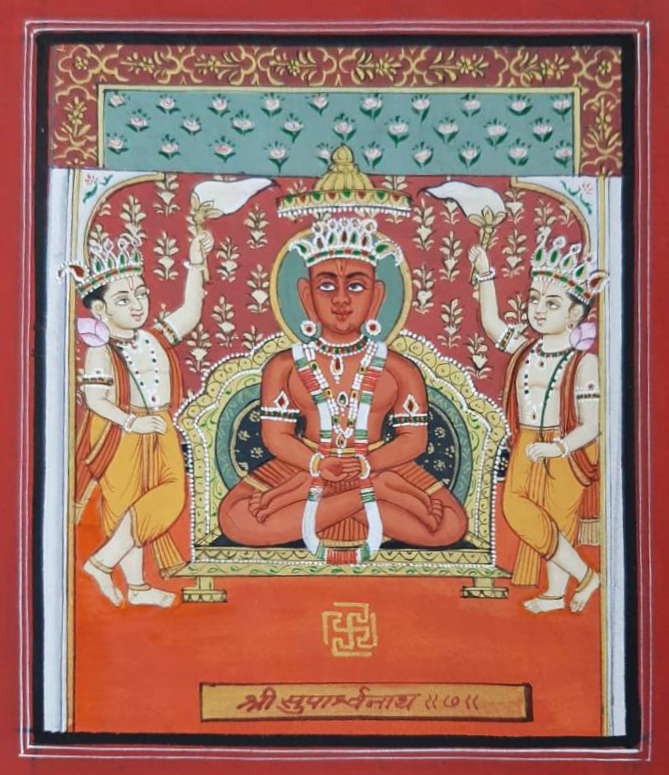 Buy Shree Suparshwanath with Swastik in Pichwai by Shehzaad Ali Sherani