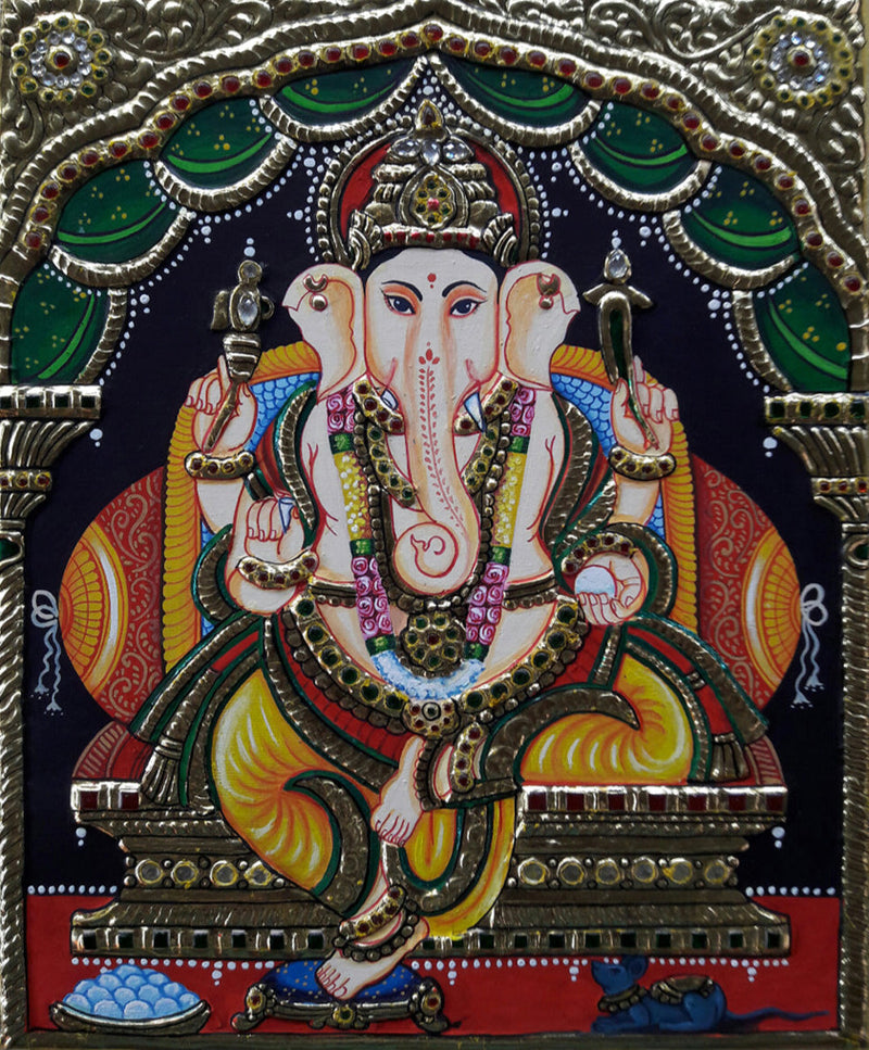 Buy Shri Ganesha, Tanjore Art by Sanjay Tandekar