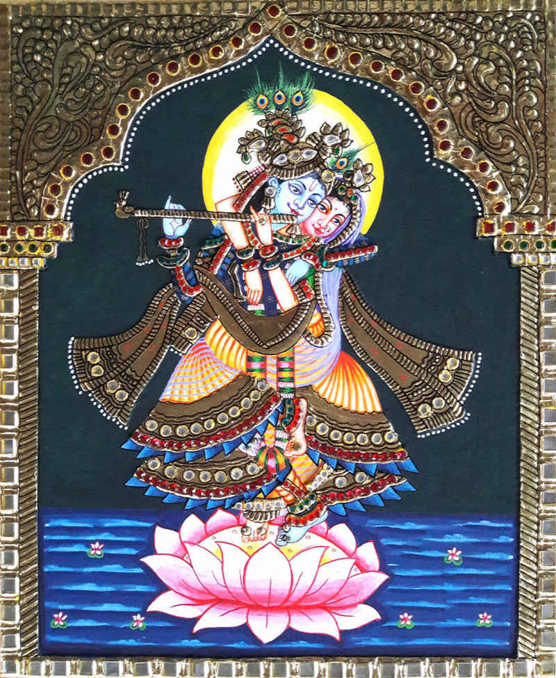 Shri Radha-Krishna, Tanjore Painting by Sanjay Tandekar