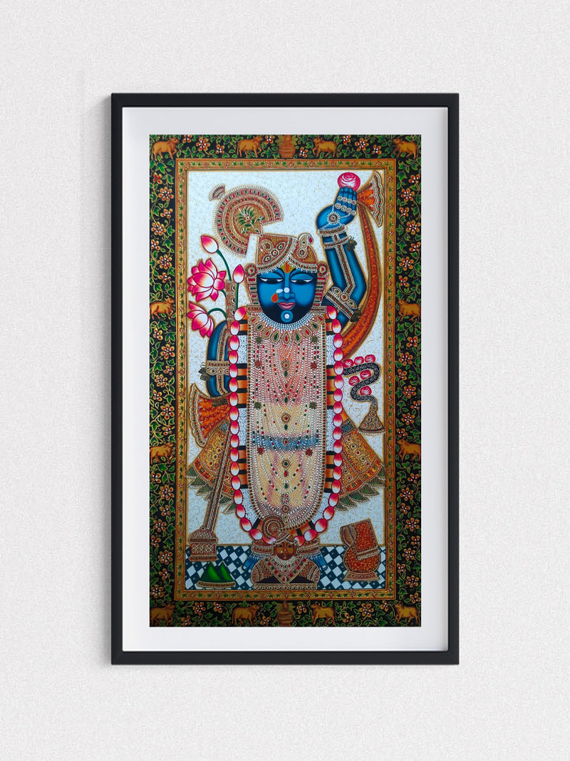 Spiritual Splendor: Pankaj Kumar's Shreenathji Usta Miniature for sale