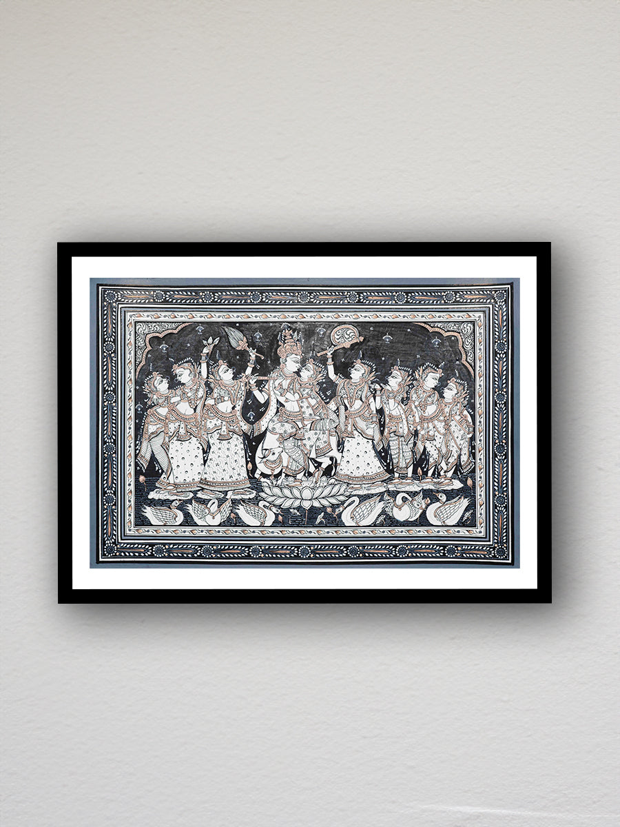 Spiritual Twirl: Awe-Inspiring Radha Krishna Rasleela Pattachitra Painting for Sale!