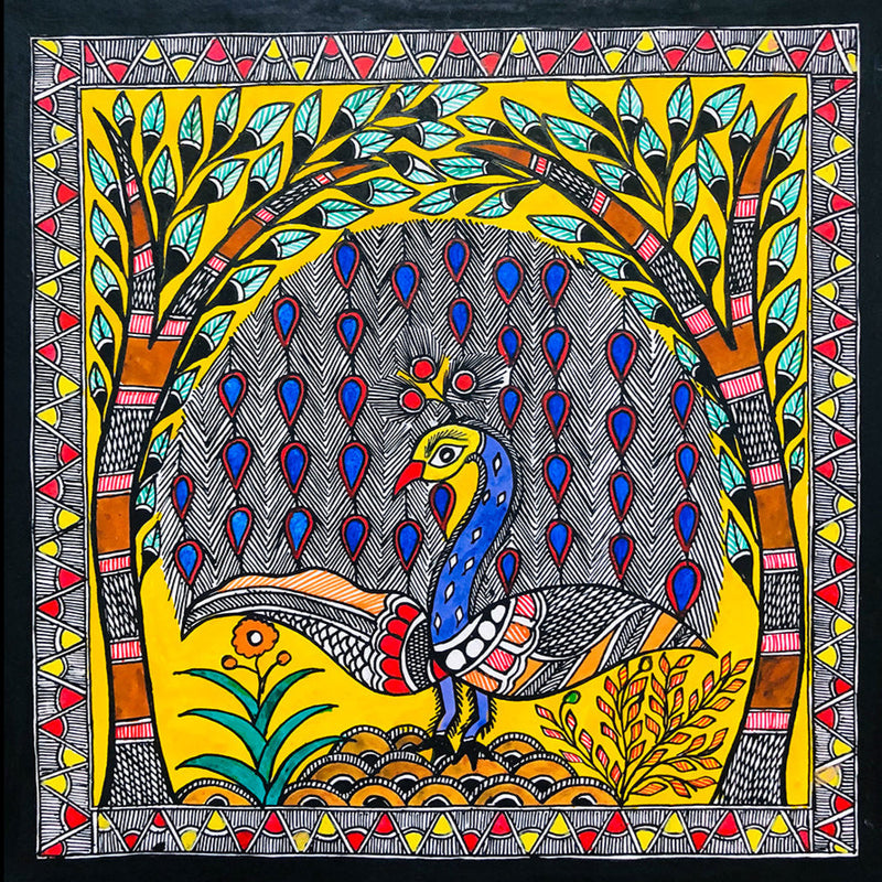 Buy Splendor plumage Majesty in Madhubani, Madhubani Painting by Ambika Devi