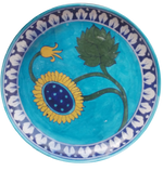 Buy Sunflower motif on plate in Blue pottery