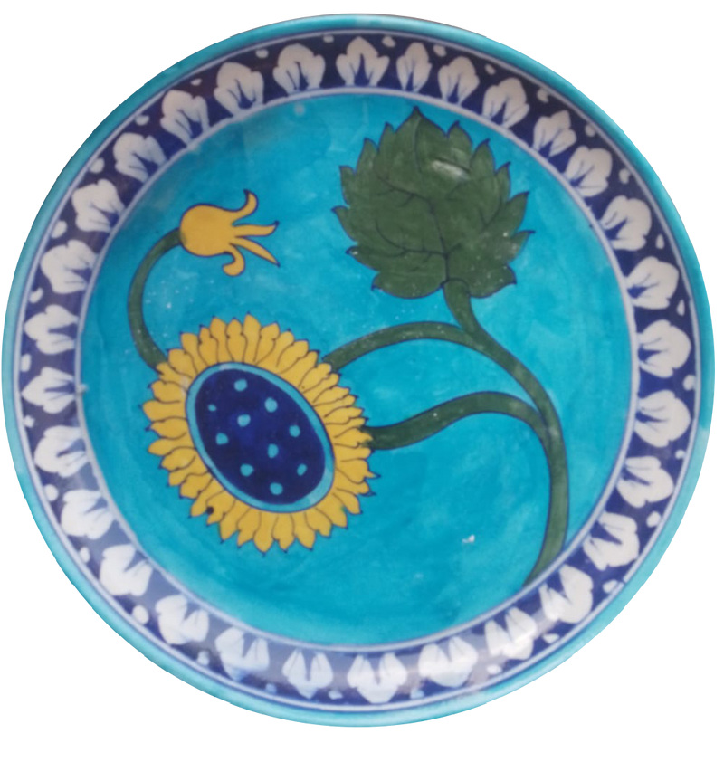 Buy Sunflower motif on plate in Blue pottery