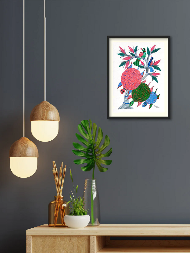 Shop Surreal Symphony: Harmony in Flight Gond Painting by Kailash Pradhan