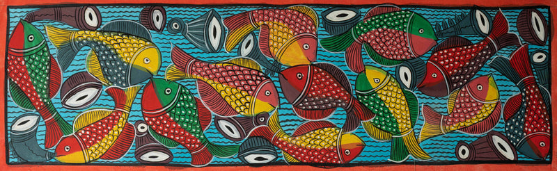 Buy The Musical Swirl of Fishes: Santhal-Tribal Pattachitra Painting