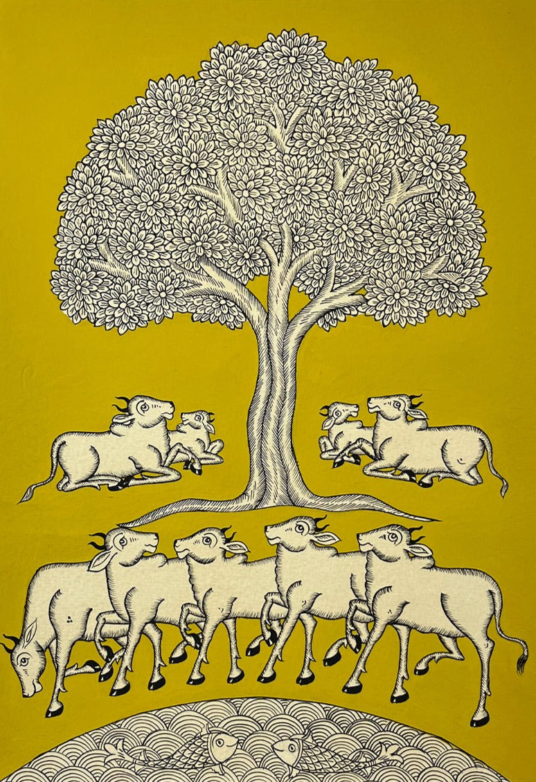 Tale of Cows Beneath the Banyan's Embrace by Kalyan Joshi