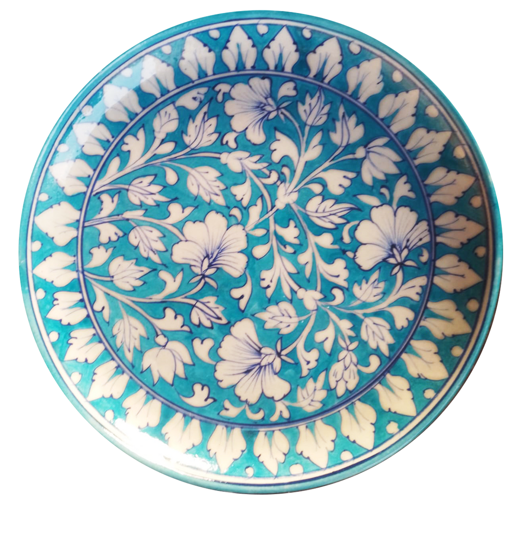 Buy Tendrils & Leaves design on a plate In Blue pottery