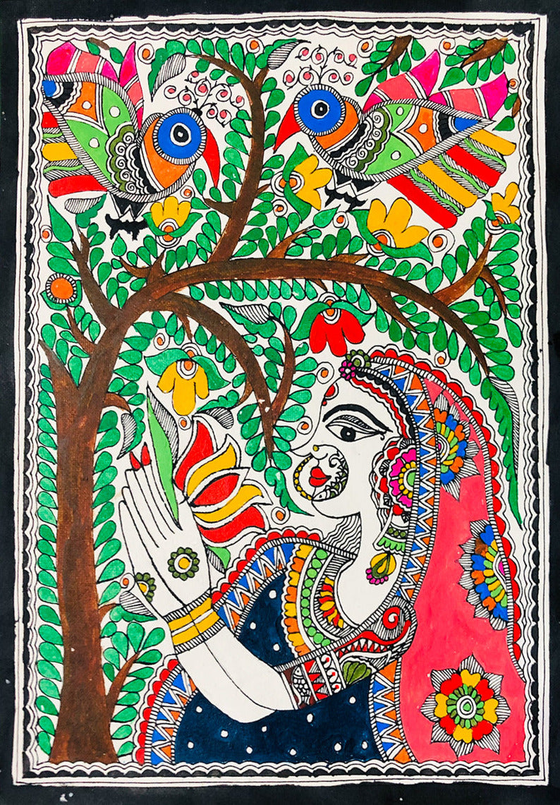 Buy The Avian Blessing A Bride's Embrace, Madhubani Painting by Ambika Devi