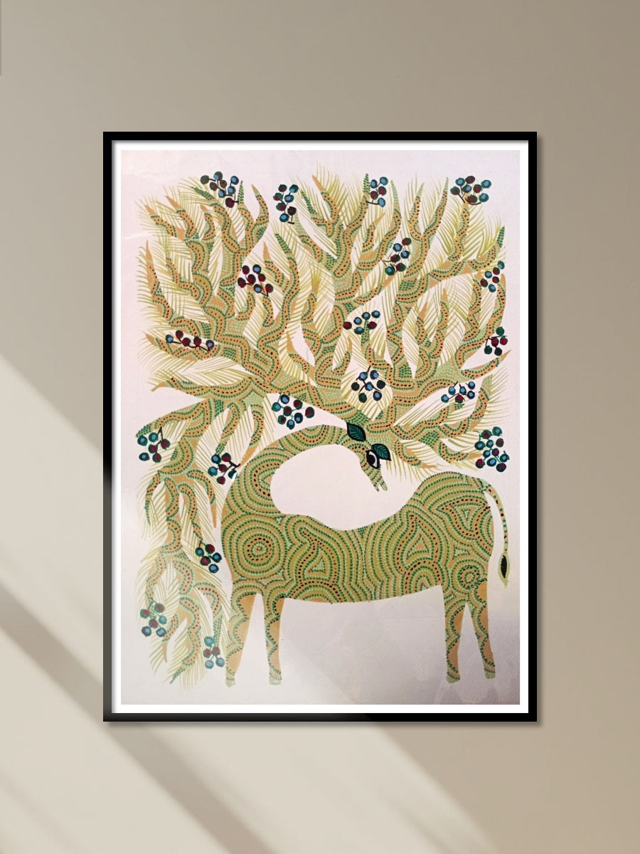 Shop The Deer in Earthy Greens Bhil Painting by Geeta Bariya