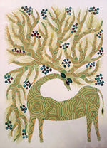 Buy The Deer in Earthy Greens Bhil Painting by Geeta Bariya