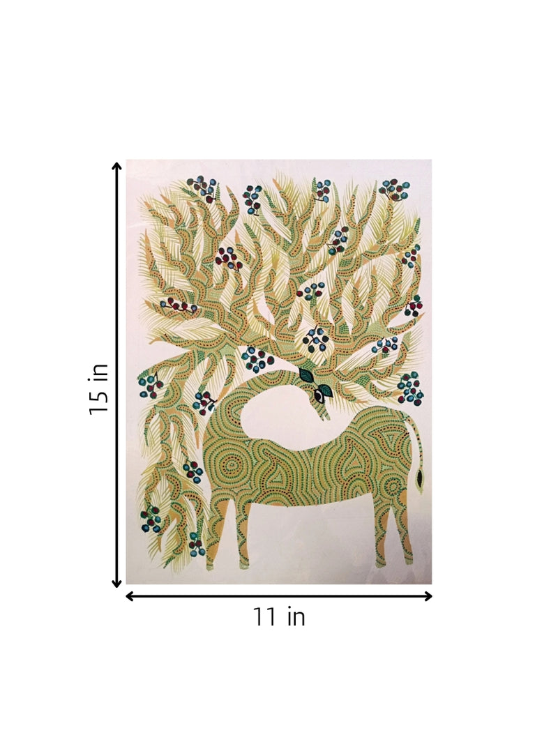 The Deer in Earthy Greens Bhil Painting for sale