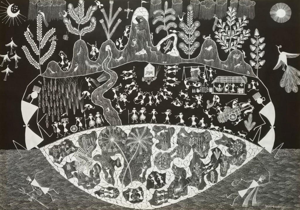 The Earth and God's: Warli Painting by Anil Wangad