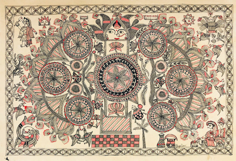 Buy The Floral Kohbar, Madhubani art by Ambika devi