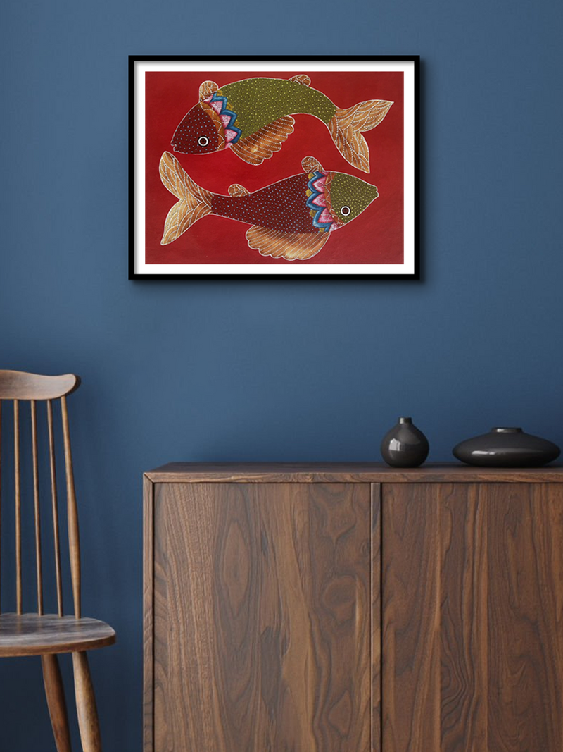 The Gond Fish, Gond painting by Venkat Shyam