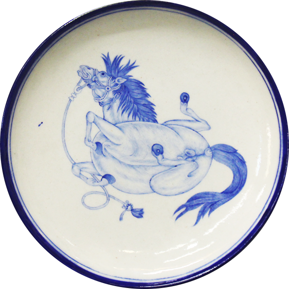 The Horse In Blue Pottery Plate by Shilp Guru Gopal Saini