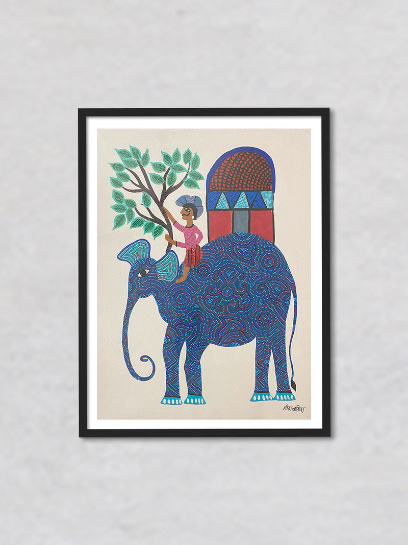 The Man and an Elephant, Bhil Art by Geeta Bariya