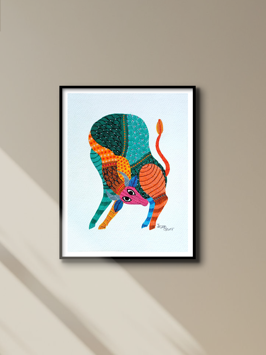 The Buffalo: Gond art by Kailash Pradhan for sale