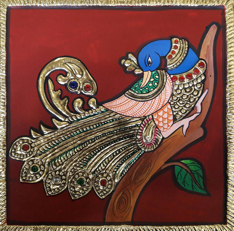 The Peacock, Tanjore Art by Sanjay Tandekar