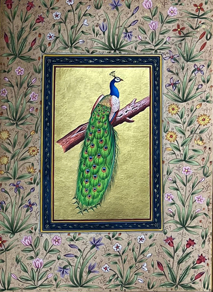 Buy The Peacock's Repose in Mughal Miniature by Mohan Prajapati