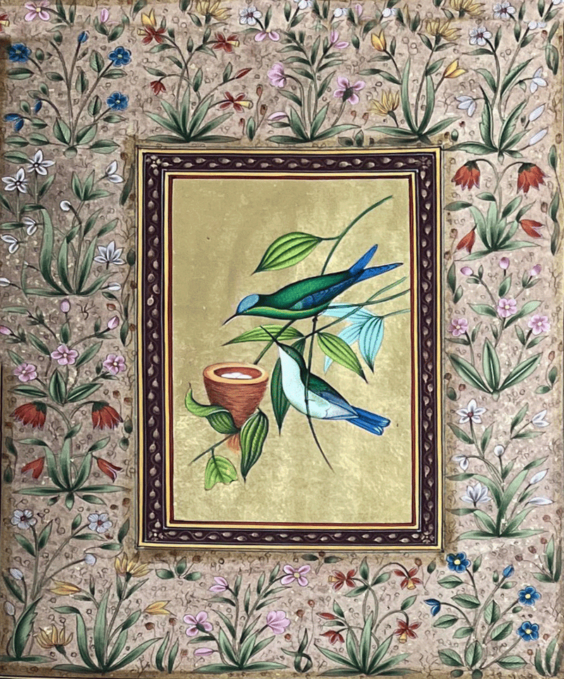 Buy Dance of the Kingfishers in Mughal Miniature by Mohan Prajapati