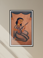 The Veena's Embrace: A Kalighat Portrait by Uttam Chitrakar